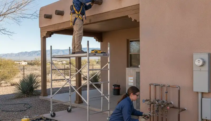 Plumber repairing a pipe in Albuquerque, NM for residential plumbing service