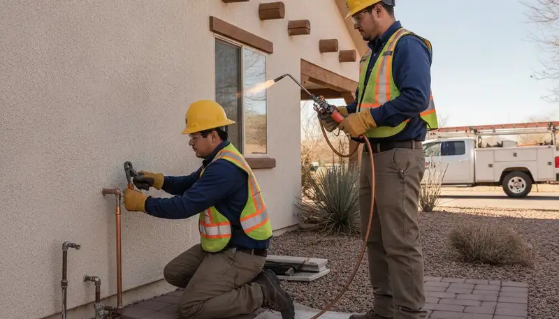 Plumber repairing a leak in Albuquerque, NM for plumbingalbuquerquenm-new.com