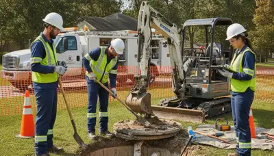 Septic repair technician servicing Albuquerque, NM home plumbing system