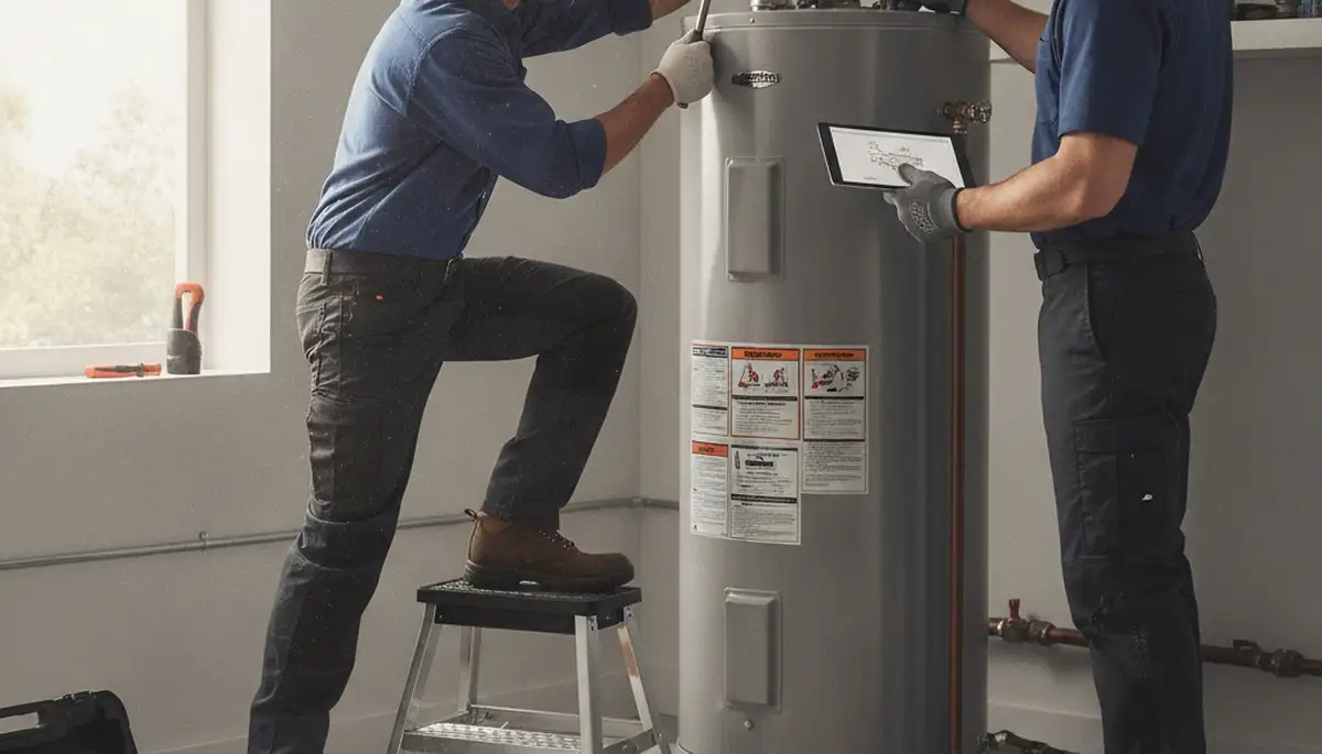 Water heater repair technician servicing an Albuquerque, NM home for reliable plumbing service